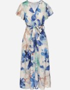 lovery Rochie Albastră Florală cu croi petrecut și cordon în talie Redanae