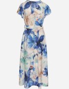 lovery Rochie Albastră Florală cu croi petrecut și cordon în talie Redanae