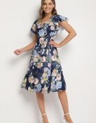 lovery Rochie albastră florală cu decolteu petrecut Atorina
