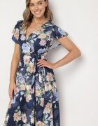 lovery Rochie albastră florală cu decolteu petrecut Atorina