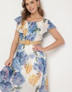 lovery Rochie Albastră tip spaniolă cu flori cu cordon Sademire