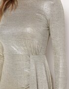 lovery Rochie Aurie Mulată Mini cu Croială Asimetrică cu Luciu Metalic Buttera