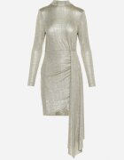 lovery Rochie Aurie Mulată Mini cu Croială Asimetrică cu Luciu Metalic Buttera