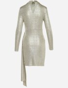 lovery Rochie Aurie Mulată Mini cu Croială Asimetrică cu Luciu Metalic Buttera