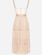 lovery Rochie Bej De Cocktail cu partea superioară tip corset volane paiete și fundă Loralina