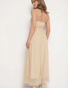 lovery Rochie Bej de Cocktail cu Plasă de Tul Devinae