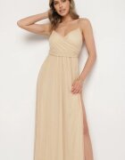 lovery Rochie Bej de Cocktail cu Plasă de Tul Devinae