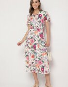 lovery Rochie Bej deschis Evazată stil cămașă cu curea cu imprimeu floral Fevelorine