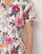 lovery Rochie Bej deschis Evazată stil cămașă cu curea cu imprimeu floral Fevelorine