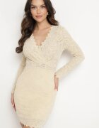 lovery Rochie Bej Din Dantelă Mini Cu Decolteu Petrecut Irielle
