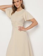lovery Rochie Bej Evazată Decorată cu încrețituri Odallica