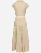 lovery Rochie Bej Evazată Vâscoză cu croi tip cămașă cu cordon în talie Omvia