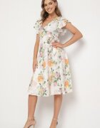 lovery Rochie Bej Florală cu Decolteu Petrecut Atorina