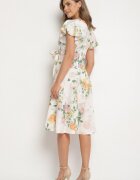 lovery Rochie Bej Florală cu Decolteu Petrecut Atorina