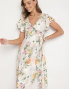 lovery Rochie Bej Florală cu Decolteu Petrecut Atorina