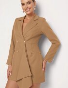 lovery Rochie cambrată bej închis tip sacou cu mini trenă Besista