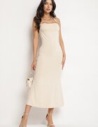 lovery Rochie Cambrată de Cocktail Bej cu Viscoză Izazira