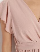 lovery Rochie Ciemnoroză Tip Plic cu Tiv Asimetric Decorată cu Volan cu Curea în Talie Snidia