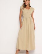 lovery Rochie Cloș Galben deschis cu elastic în talie decorată cu fir metalic Fagelia