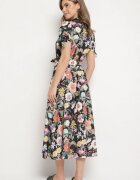 lovery Rochie Cloș Neagră cu croi de cămașă cu curea cu imprimeu floral Fevelorine