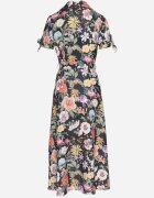 lovery Rochie Cloș Neagră cu croi de cămașă cu curea cu imprimeu floral Fevelorine