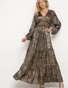 lovery Rochie Cloș Negru-Auriu cu imprimeu leopard cu volane și elastic în talie Tinnetra