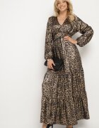 lovery Rochie Cloș Negru-Auriu cu imprimeu leopard cu volane și elastic în talie Tinnetra