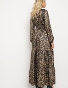 lovery Rochie Cloș Negru-Auriu cu imprimeu leopard cu volane și elastic în talie Tinnetra