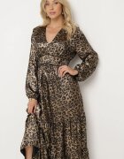 lovery Rochie Cloș Negru-Auriu cu imprimeu leopard cu volane și elastic în talie Tinnetra