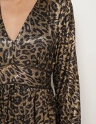 lovery Rochie Cloș Negru-Auriu cu imprimeu leopard cu volane și elastic în talie Tinnetra