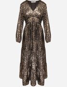 lovery Rochie Cloș Negru-Auriu cu imprimeu leopard cu volane și elastic în talie Tinnetra