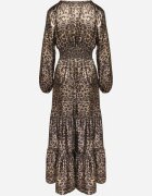 lovery Rochie Cloș Negru-Auriu cu imprimeu leopard cu volane și elastic în talie Tinnetra