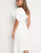 lovery Rochie De cocktail Albă Asimetrică pe un umăr cu volane Vimilora