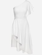 lovery Rochie De cocktail Albă Asimetrică pe un umăr cu volane Vimilora