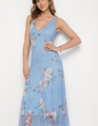 lovery Rochie din plasă albastră cu motiv floral Milanessa