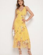 lovery Rochie din plasă galbenă cu motiv floral Milanessa