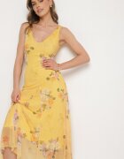 lovery Rochie din plasă galbenă cu motiv floral Milanessa