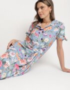 lovery Rochie Evazată Albastru deschis cu croi cămașă cu cordon cu imprimeu floral Fevelorine