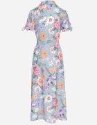 lovery Rochie Evazată Albastru deschis cu croi cămașă cu cordon cu imprimeu floral Fevelorine