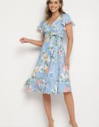 lovery Rochie florală albastru deschis cu decolteu plic Atorina