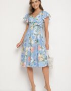 lovery Rochie florală albastru deschis cu decolteu plic Atorina