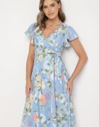 lovery Rochie florală albastru deschis cu decolteu plic Atorina