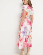lovery Rochie Fucsia florală cu croială petrecută cu cordon legat Redanae