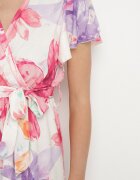 lovery Rochie Fucsia florală cu croială petrecută cu cordon legat Redanae