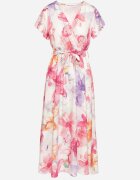 lovery Rochie Fucsia florală cu croială petrecută cu cordon legat Redanae