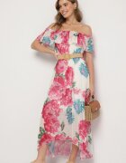 lovery Rochie Fucsia Tip spaniolă cu flori cu curea Sademire