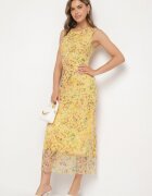 lovery Rochie Galbenă de cocktail cambrată florală cu căptușeală din viscoză Lidra