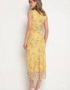 lovery Rochie Galbenă de cocktail cambrată florală cu căptușeală din viscoză Lidra