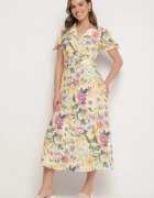 lovery Rochie Galbenă Evazată tip Cămașă cu curea cu imprimeu floral Fevelorine