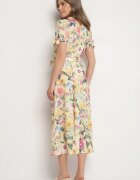 lovery Rochie Galbenă Evazată tip Cămașă cu curea cu imprimeu floral Fevelorine